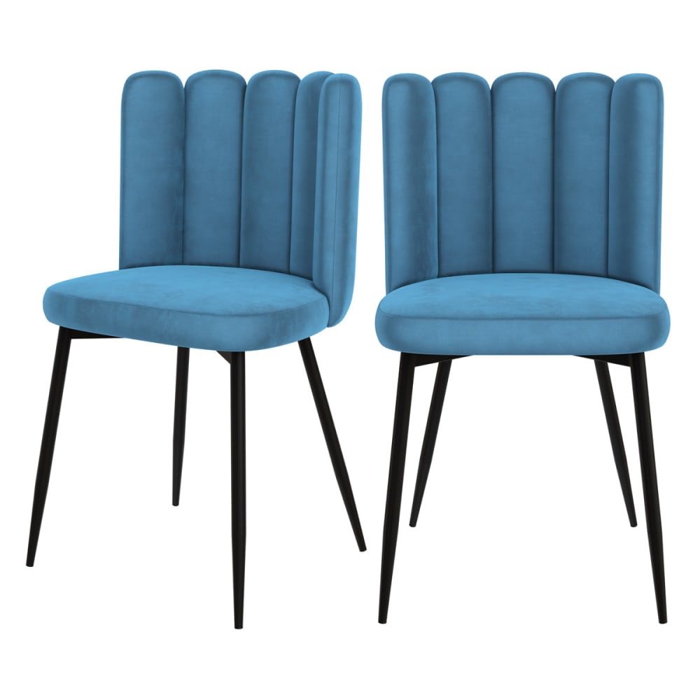 Set de 2 sillas de terciopelo azul con patas de metal negro