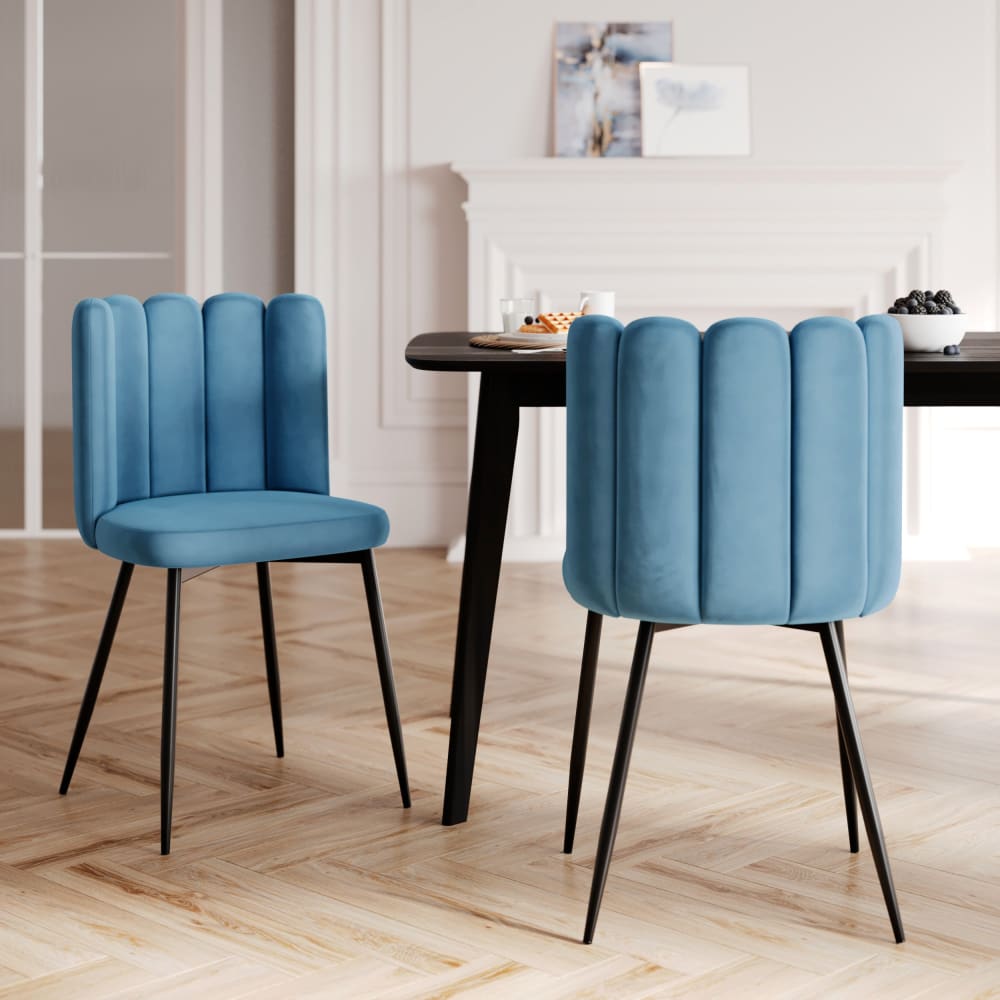 Lot de 2 chaises en velours bleu et pieds en métal noir