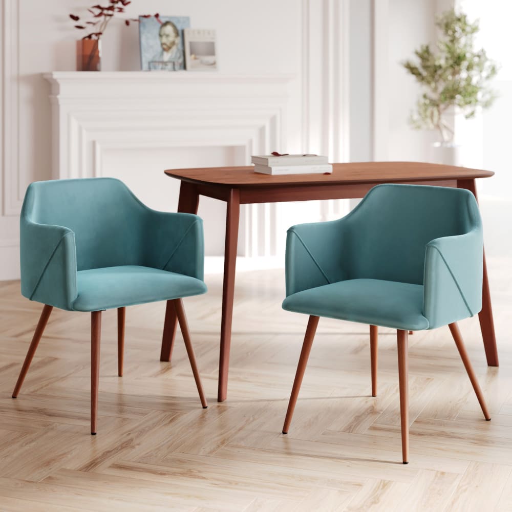 Set de 2 sillas con reposabrazos de terciopelo azul