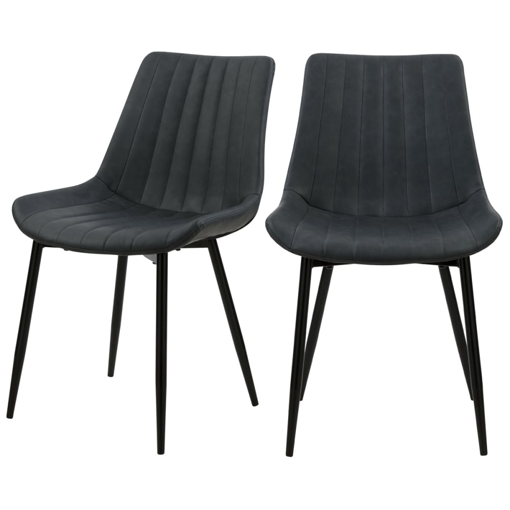 Set de 2 sillas de cuero sintético gris oscuro y metal negro