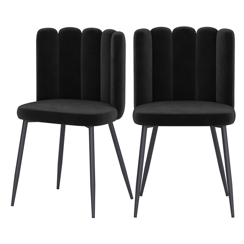 Set de 2 sillas de terciopelo negro con patas de metal negro