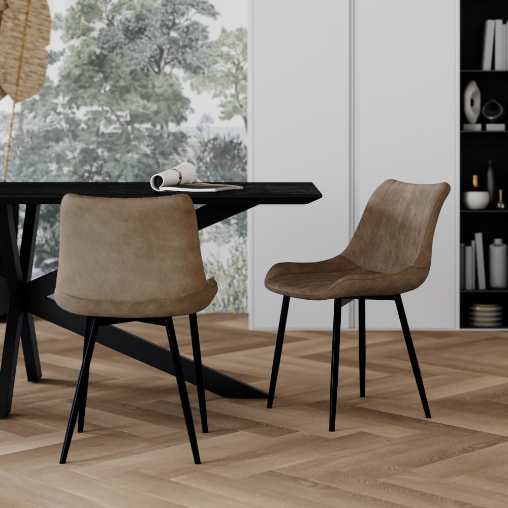 Lot de 2 chaises en cuir synthétique taupe et métal noir - Maisons du Monde