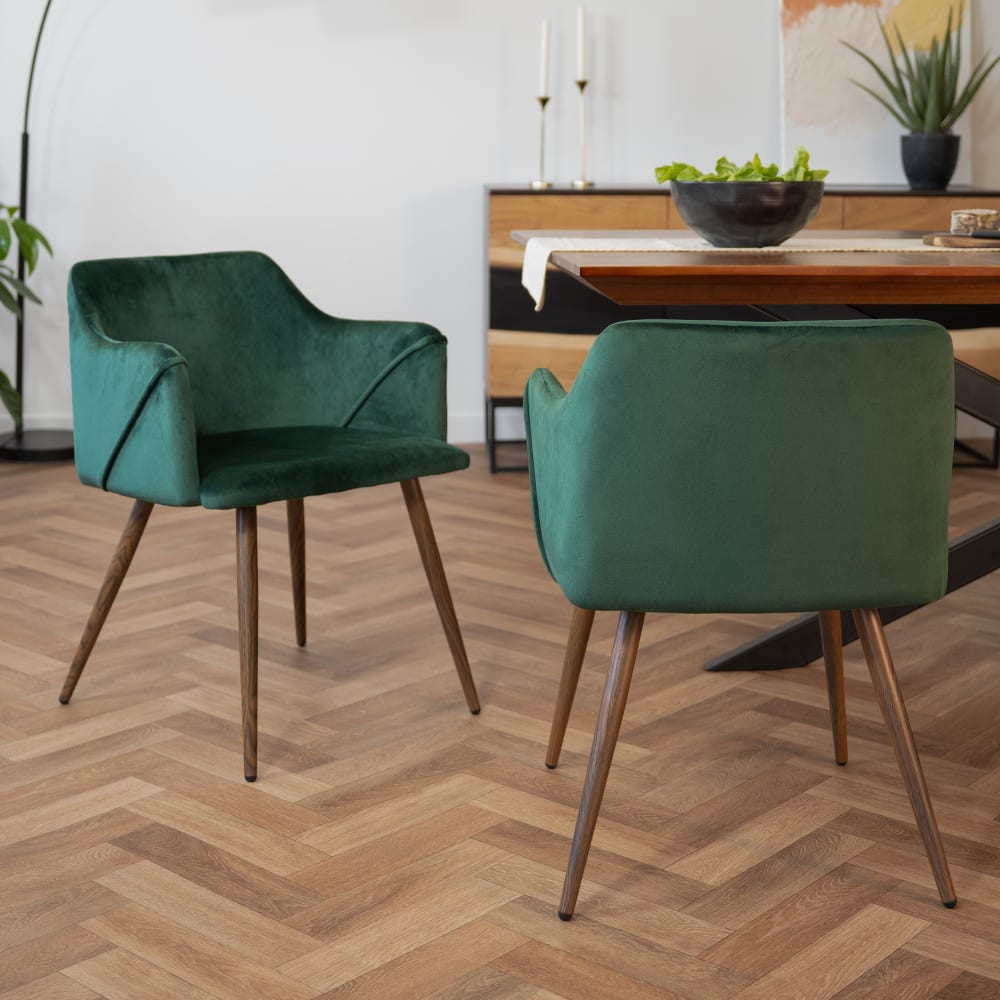 Set di 2 sedie con braccioli in velluto verde scuro - Maison