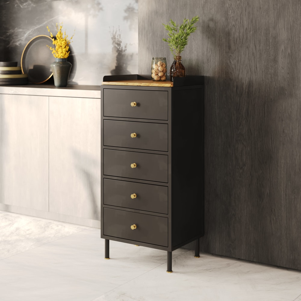 Cómoda de 5 cajones de metal negro y madera de mango - Maisons du Monde