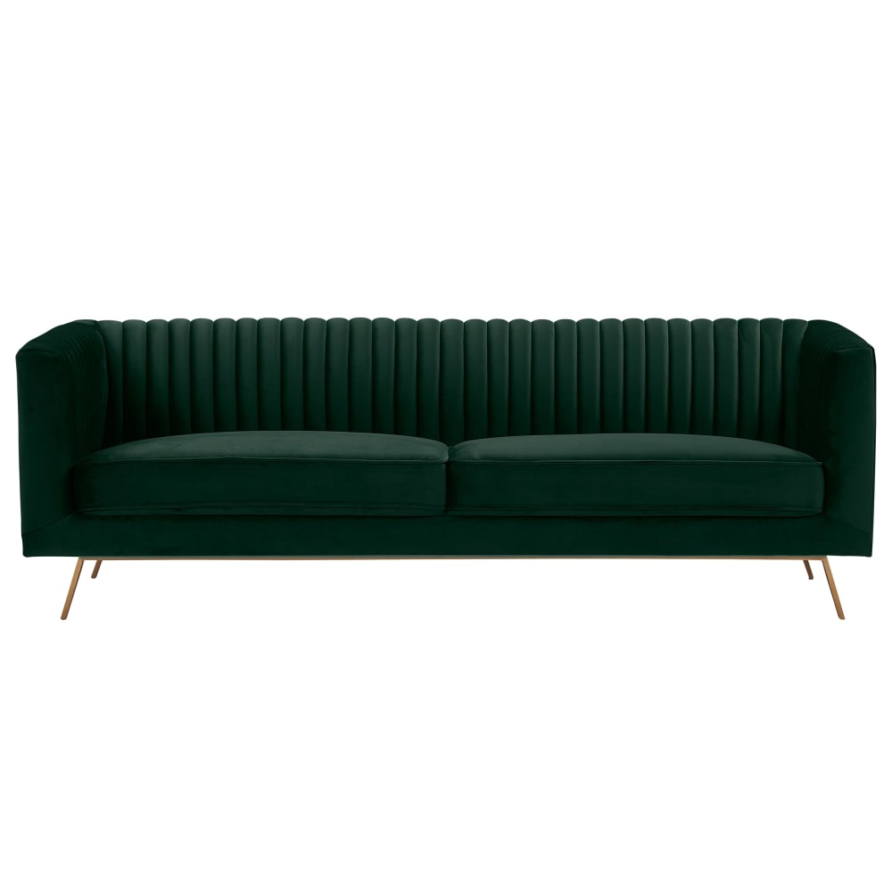 Sofá de 3 plazas en terciopelo verde oscuro