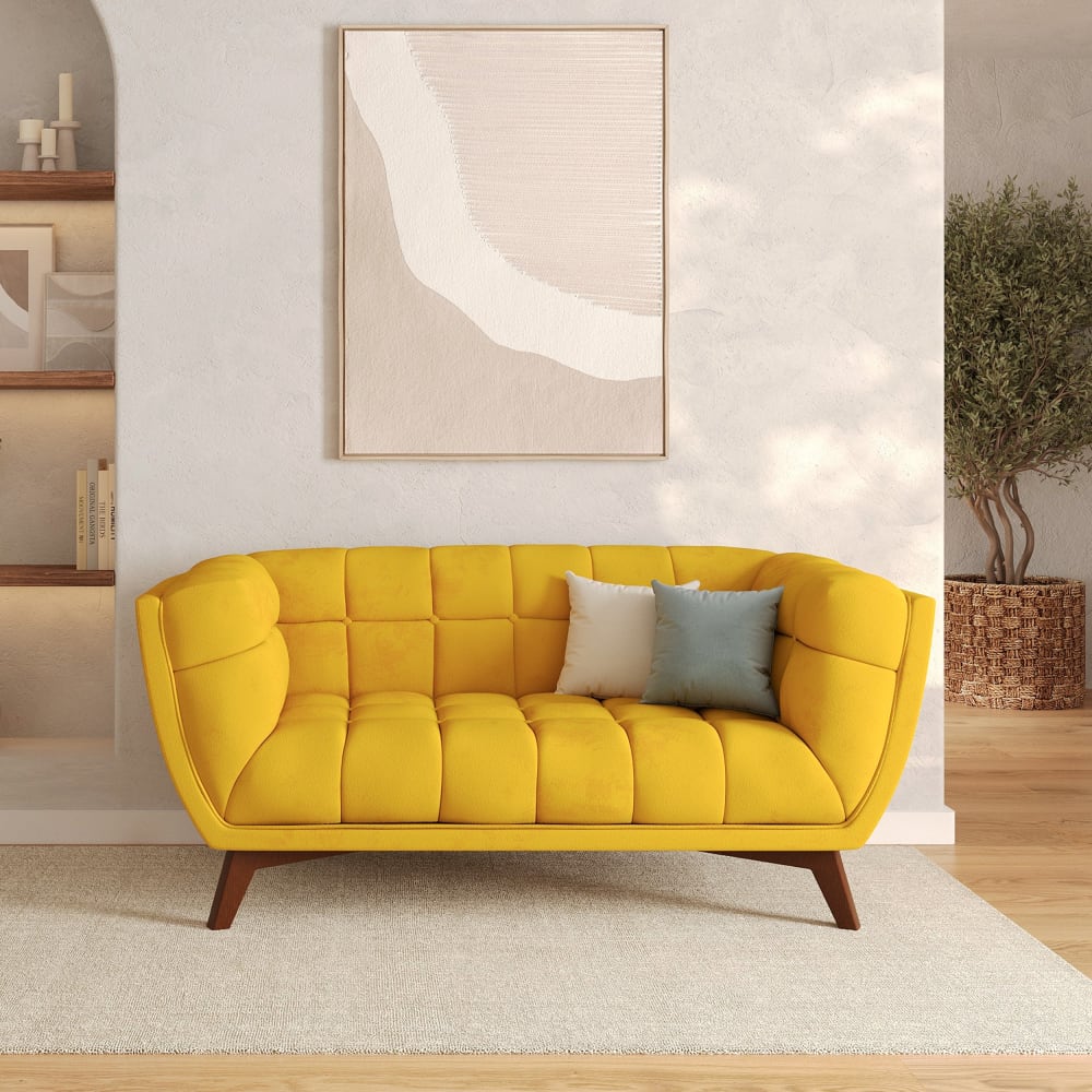 Canapé 2 places en velours jaune
