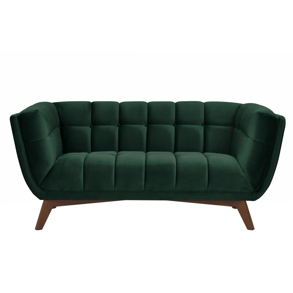Canapé 2 places en velours vert foncé