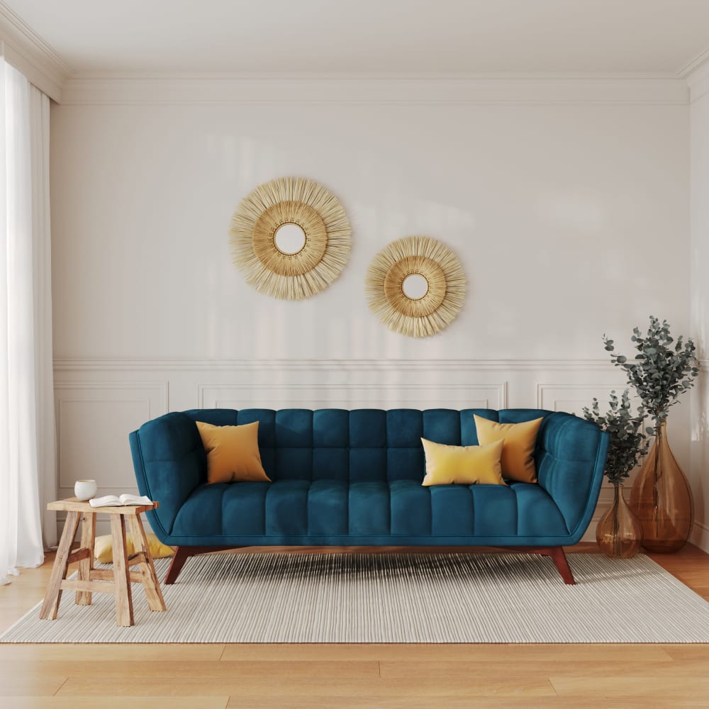 Divano 3 posti in velluto blu scuro - Maison Pavane