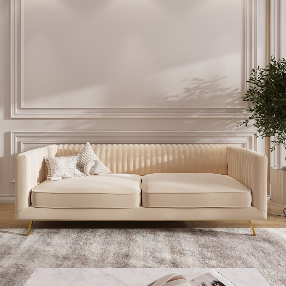 Divano 3 posti in velluto beige - Maison Pavane