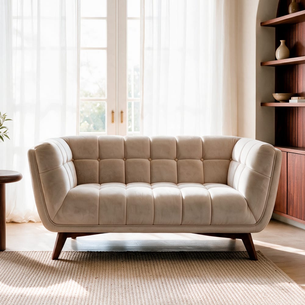 Divano 2 posti in velluto beige - Modello Classico chic - Velluto
