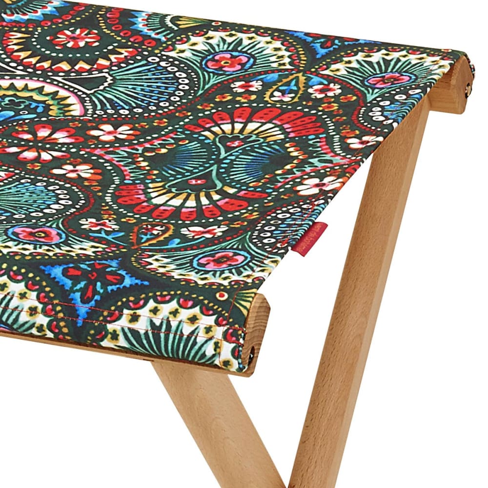 Pliant pêcheur en eucalyptus, toile outdoor, motif fleuri noir - Maisons du Monde