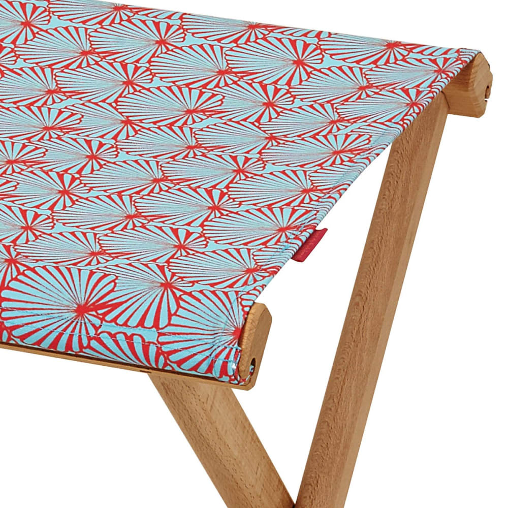 Pliant pêcheur en eucalyptus, toile outdoor, motif tropical turquoise - Maisons du Monde