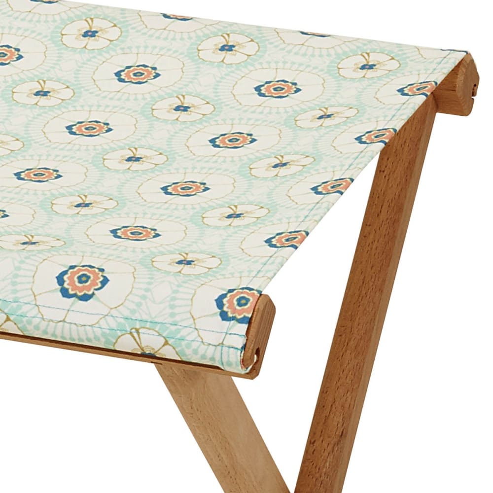 Pliant pêcheur en eucalyptus, toile outdoor, motif géométrique lagon - Maisons du Monde