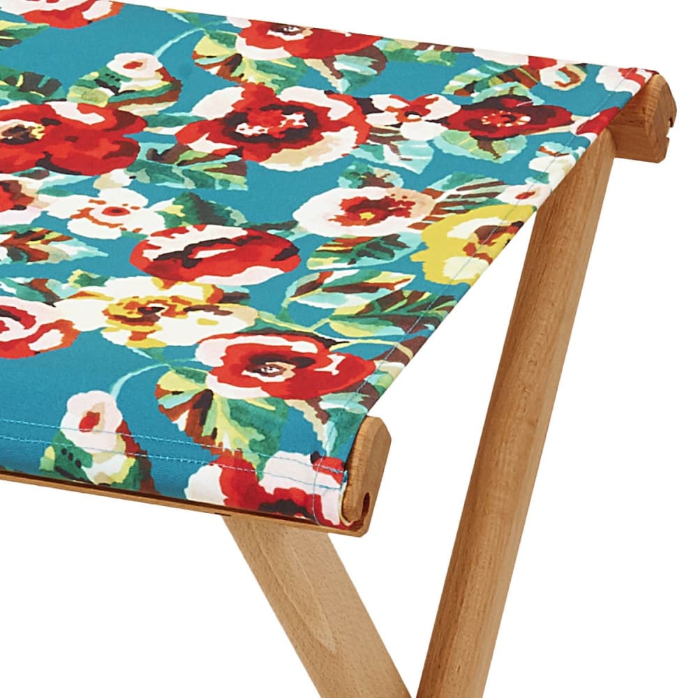 Pliant pêcheur en eucalyptus, toile outdoor, motif fleuri vert - Maisons du Monde