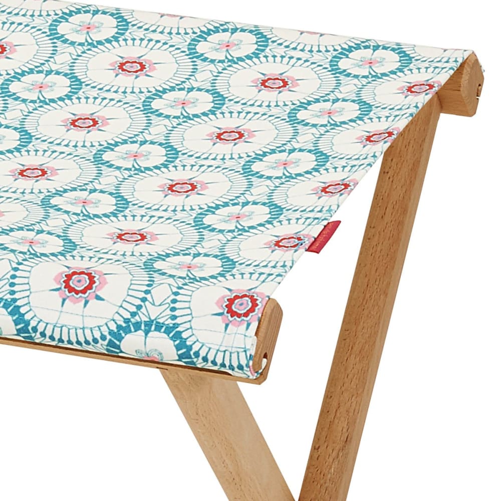Pliant pêcheur en eucalyptus, toile outdoor, motif géométrique vert - Maisons du Monde