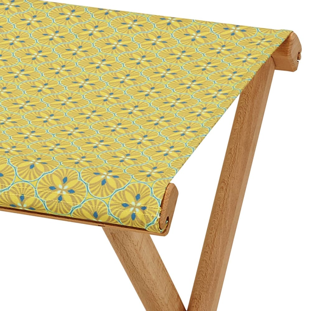 Pliant pêcheur en eucalyptus, toile outdoor, motif graphique jaune - Maisons du Monde