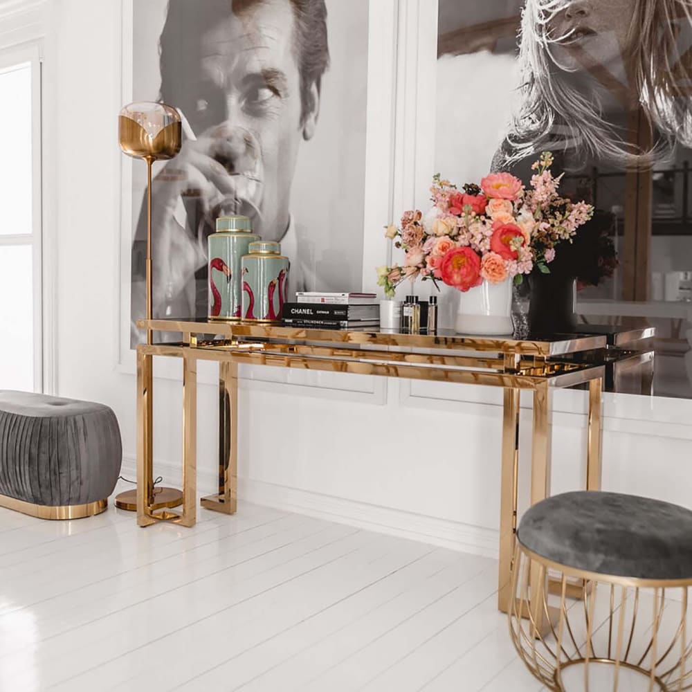 Console en verre teinté et acier doré - Maisons du Monde