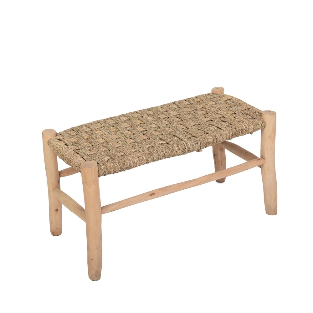 Grand banc deco en bois et doum tressé 40x85x40 Grand banc deco en bois et doum tressé 40x85x40