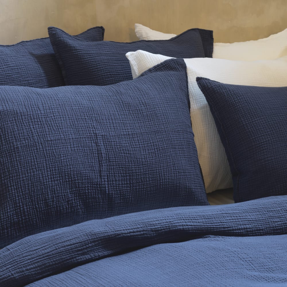 Housse de couette gaze de coton bleu nuit 260X240 CM — vue 3