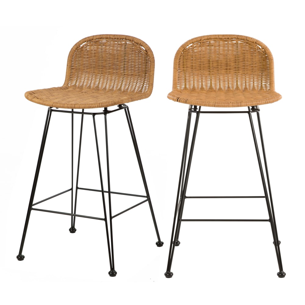Set de 2 taburetes para isla de cocina en resina tejida marrón 63 cm