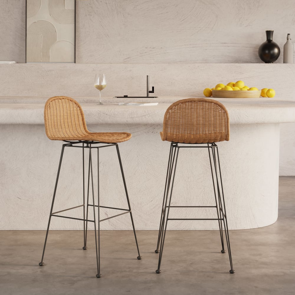 Set di 2 sgabelli da bar a mezza altezza 63 cm in rattan marrone