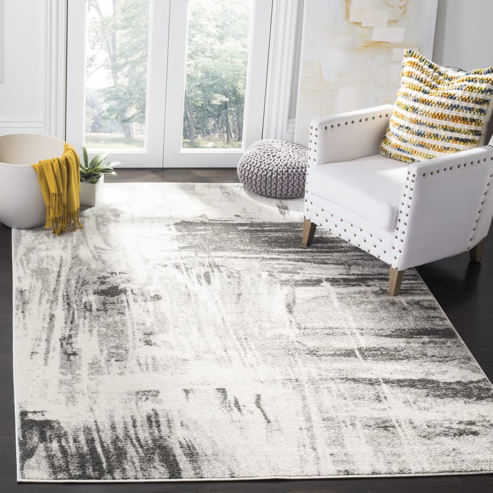 Tapis abstrait moderne en polypropylène blanc/gris, 122 x 183 cm — vue 3