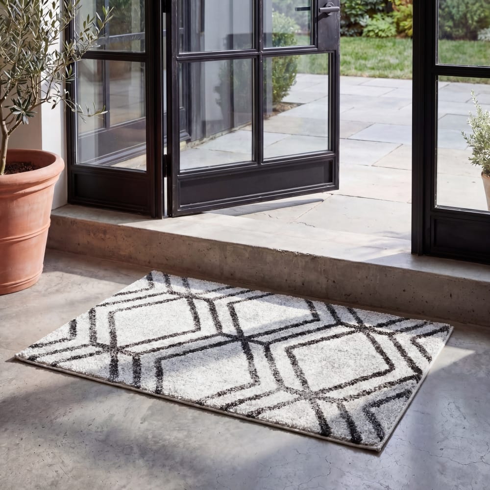 Safavieh Zeitgenössische Polypropylen-Teppich in Weiß/Grau, 61 x 91 cm style modern Weiß Pp - Polypropylen