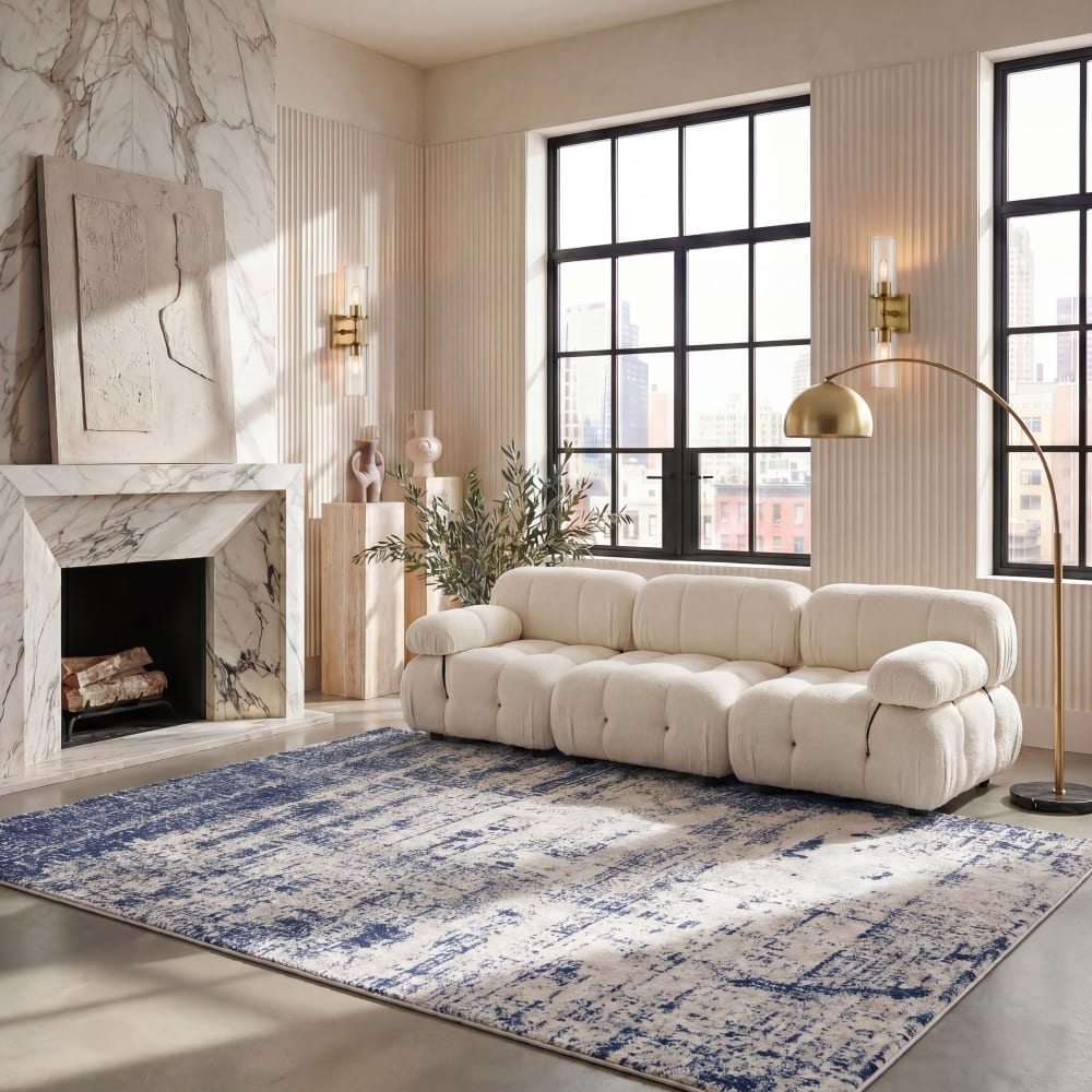 Zeitgenössische Polypropylen-Teppich in Gold/Blau, 155 x 229 cm -