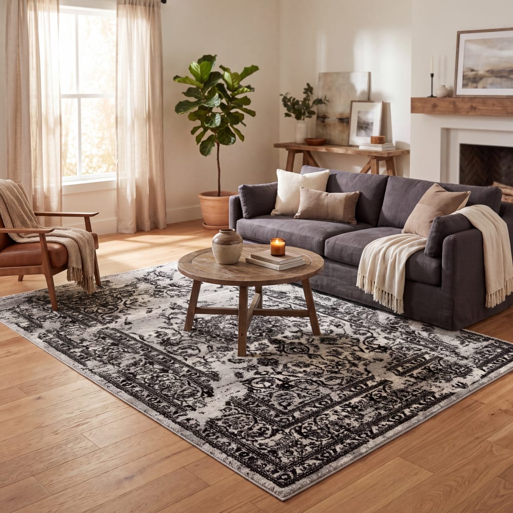 Safavieh Distressed Polypropylen-Teppich in Silber/Schwarz, 155 x 229 cm style vintage Schwarz Pp - Polypropylen