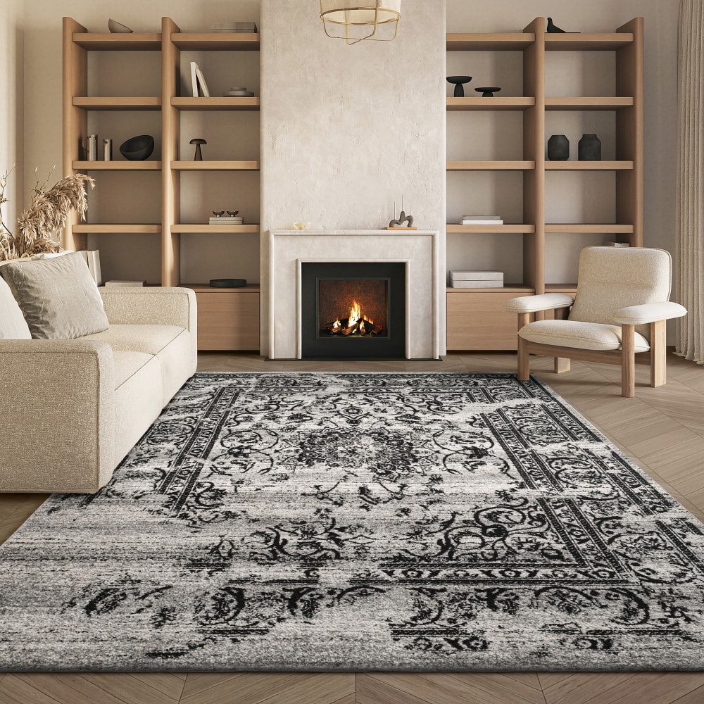 Tapis patiné en polypropylène argent/noir, 155 x 229 cm — vue 3
