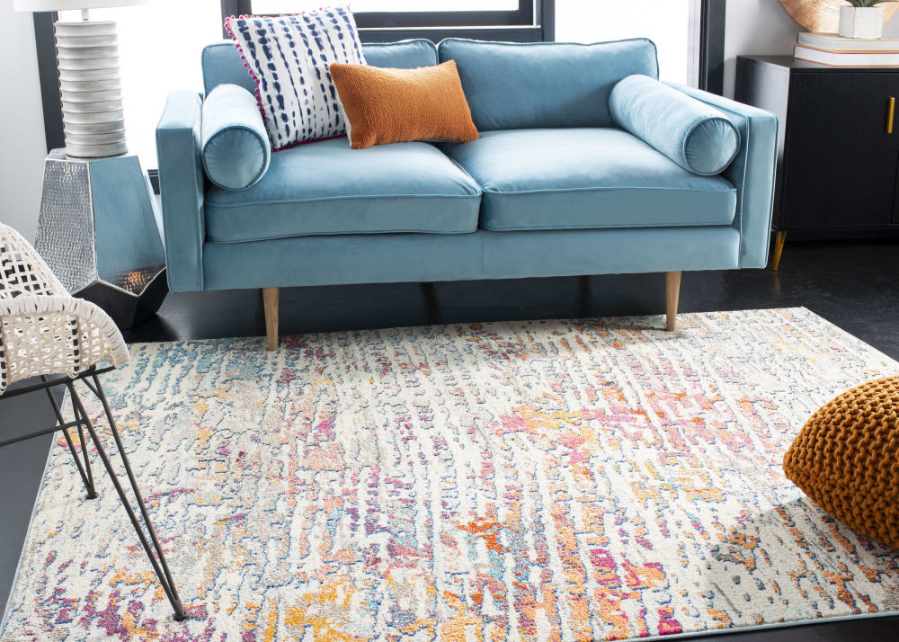 Tapis contemporain en polypropylène bleu/orange, 122 x 183 cm — vue 3