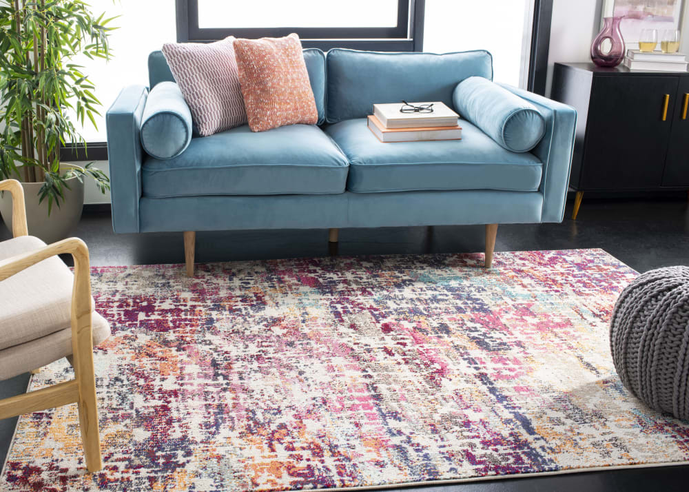 Tapis contemporain en polypropylène rouge/bleu, 122 x 183 cm — vue 3