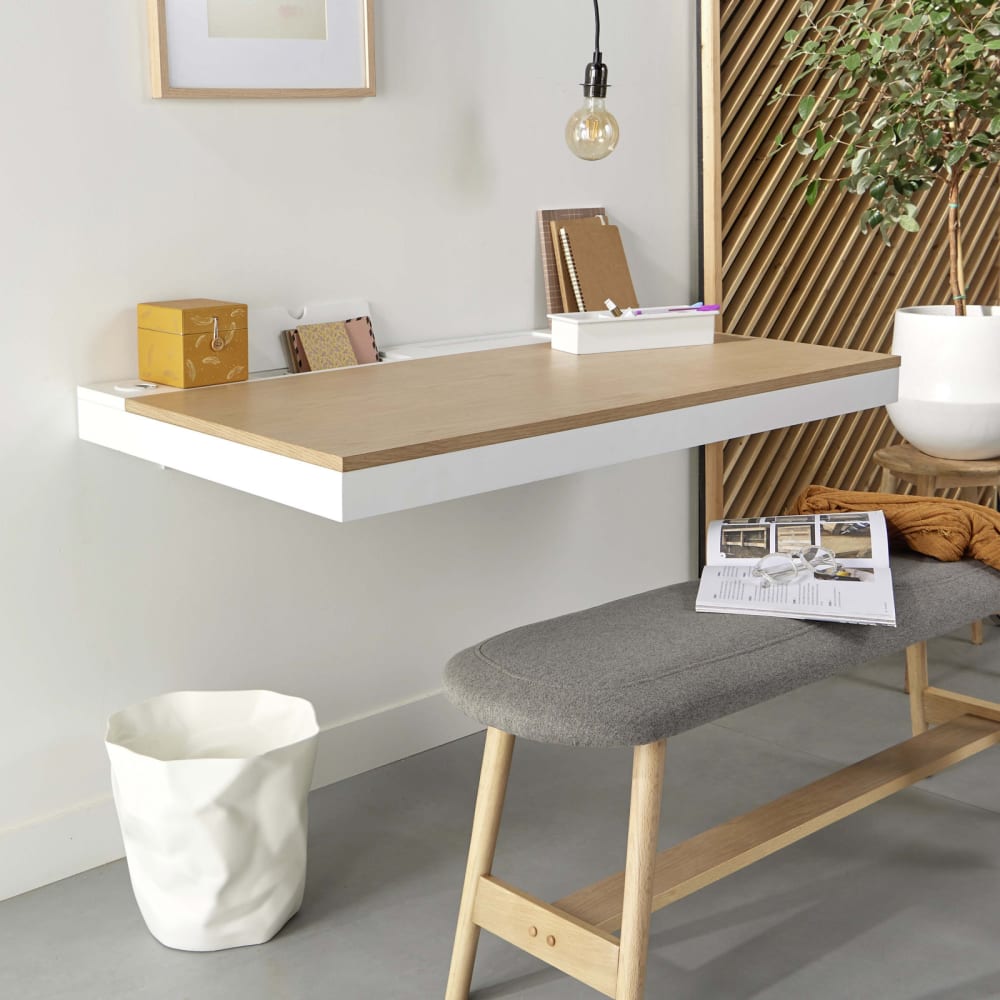 Bureau mural 120 cm bois et blanc