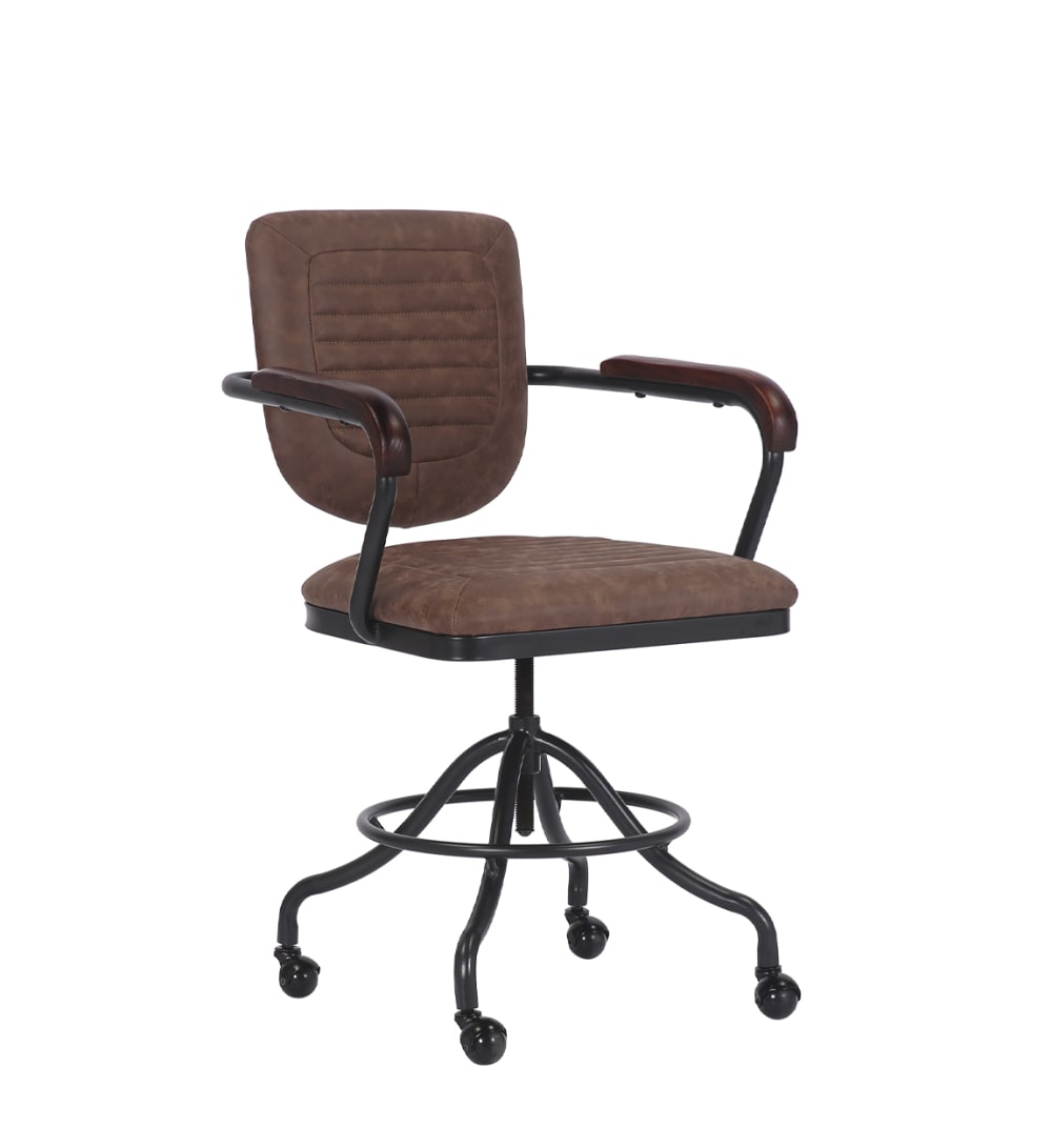 Fauteuil de bureau pivotant en noir et simili cuir marron