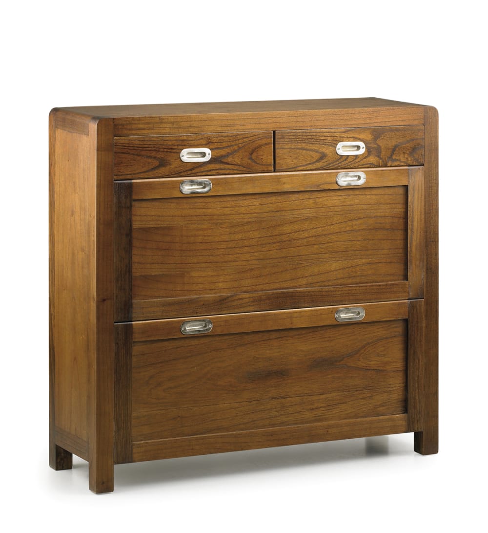 Meuble à chaussures 2 portes et 2 tiroirs en bois marron L 100 cm
