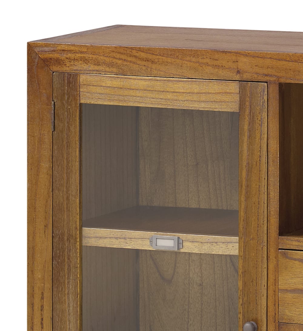 Vitrine en bois marron porte en verre et 2 tiroirs L 90 cm - Maisons du Monde