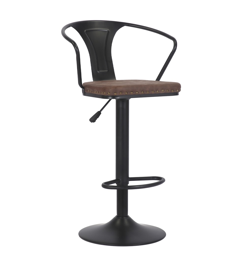 Chaise de bar pivotante en fer noir et simili cuir marron Chaise de bar pivotante en fer noir et simili cuir marron