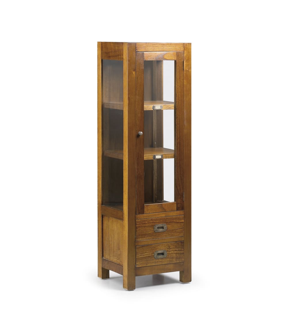 Vitrina 1 puerta de cristal y 2 cajones de madera marrón alt. 135 cm