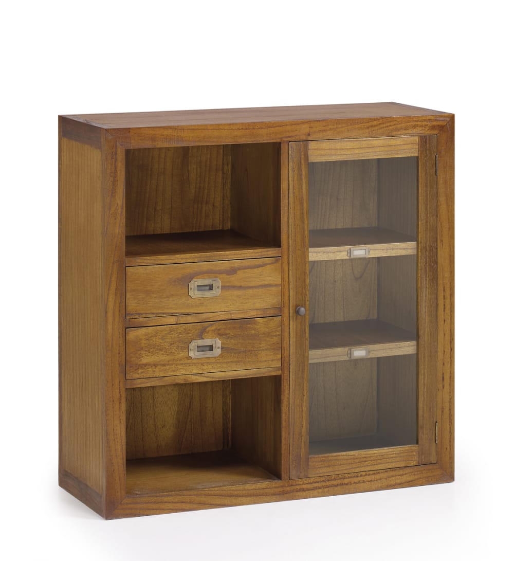 Vitrina puerta cristal y 2 cajones de madera marrón anch. 90 cm