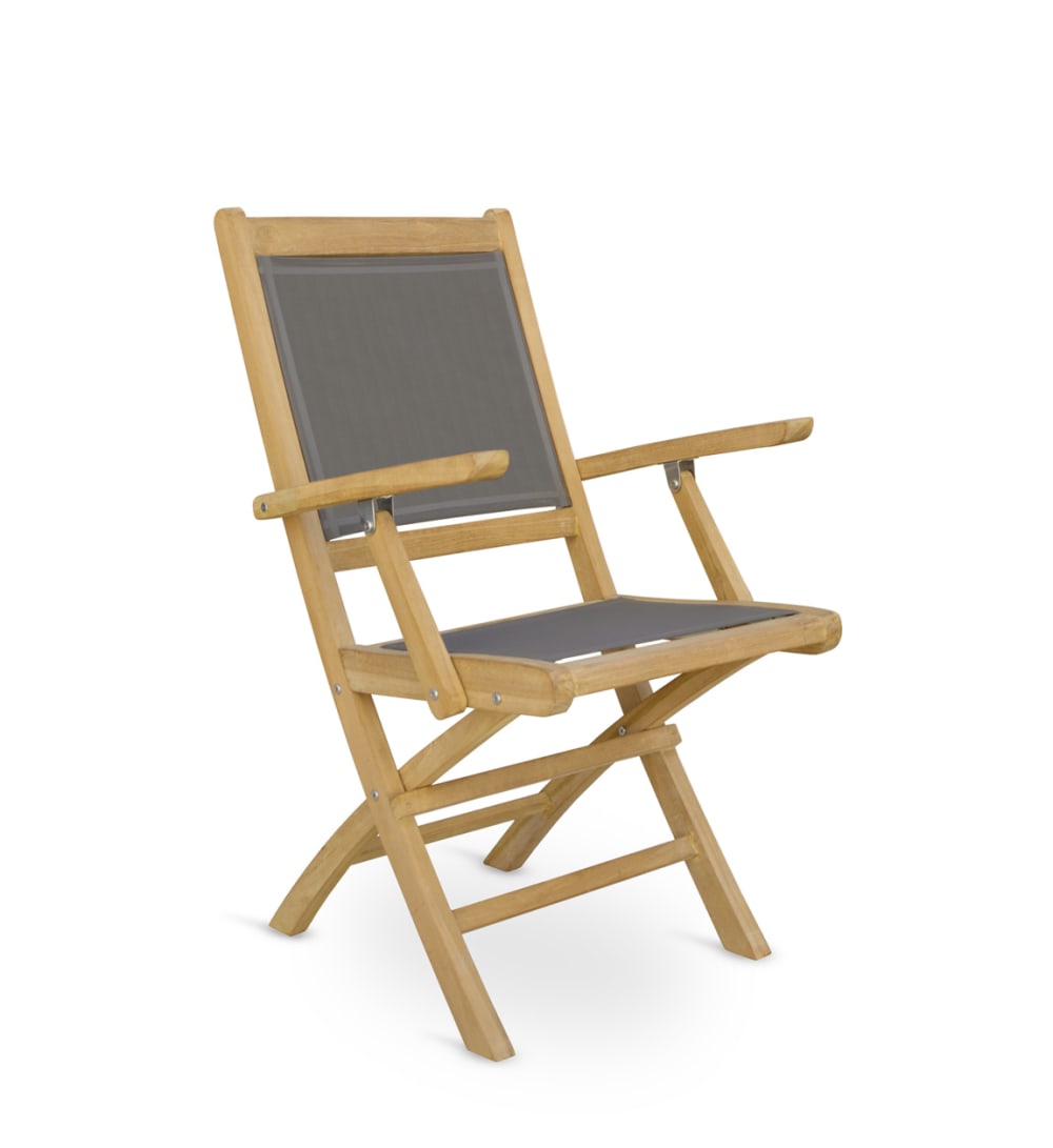 Fauteuil pliant en tissu gris et bois