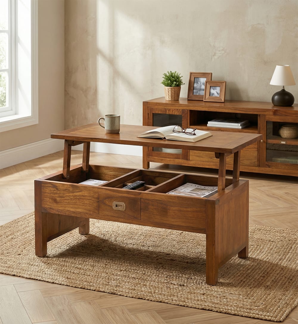 Table basse relevable en bois marron L 110 cm