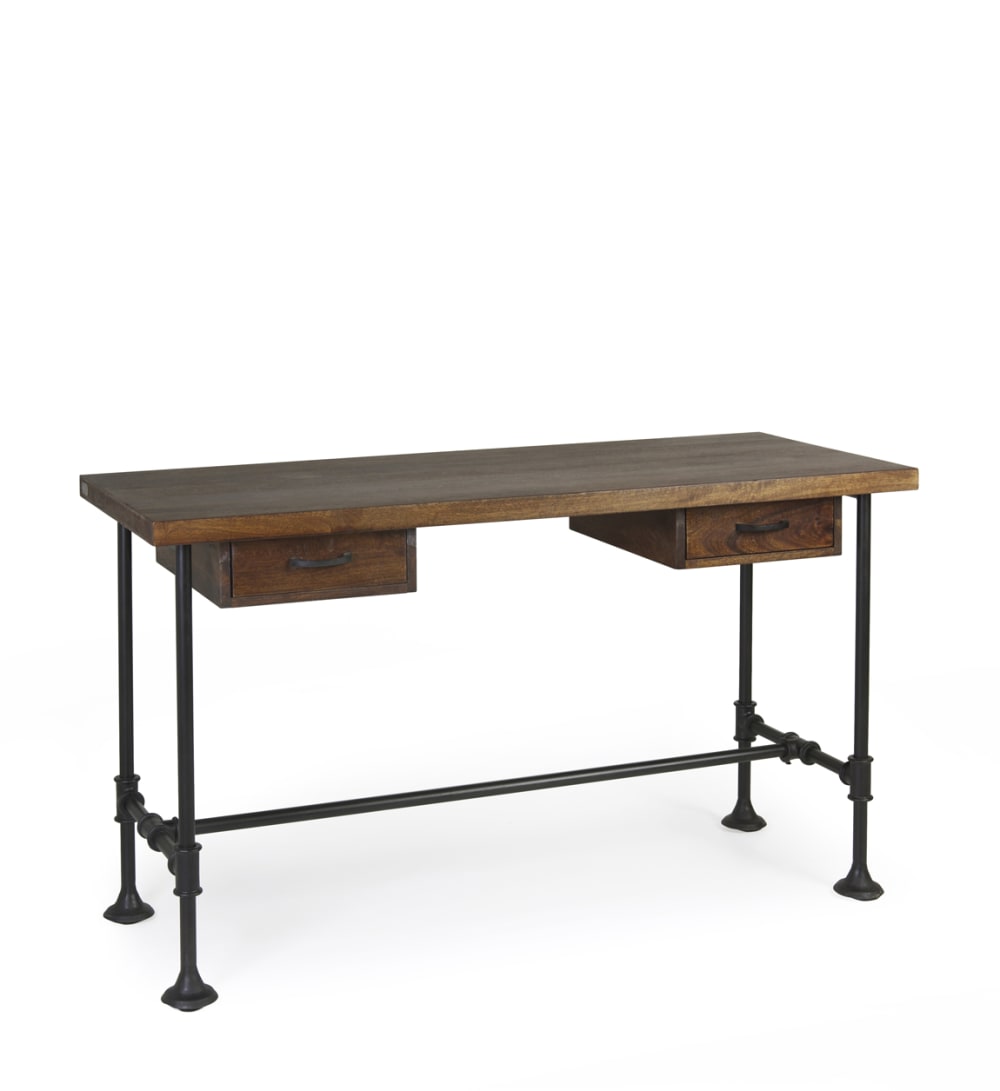 Escritorio de madera marrón y hierro negro anch. 135 cm