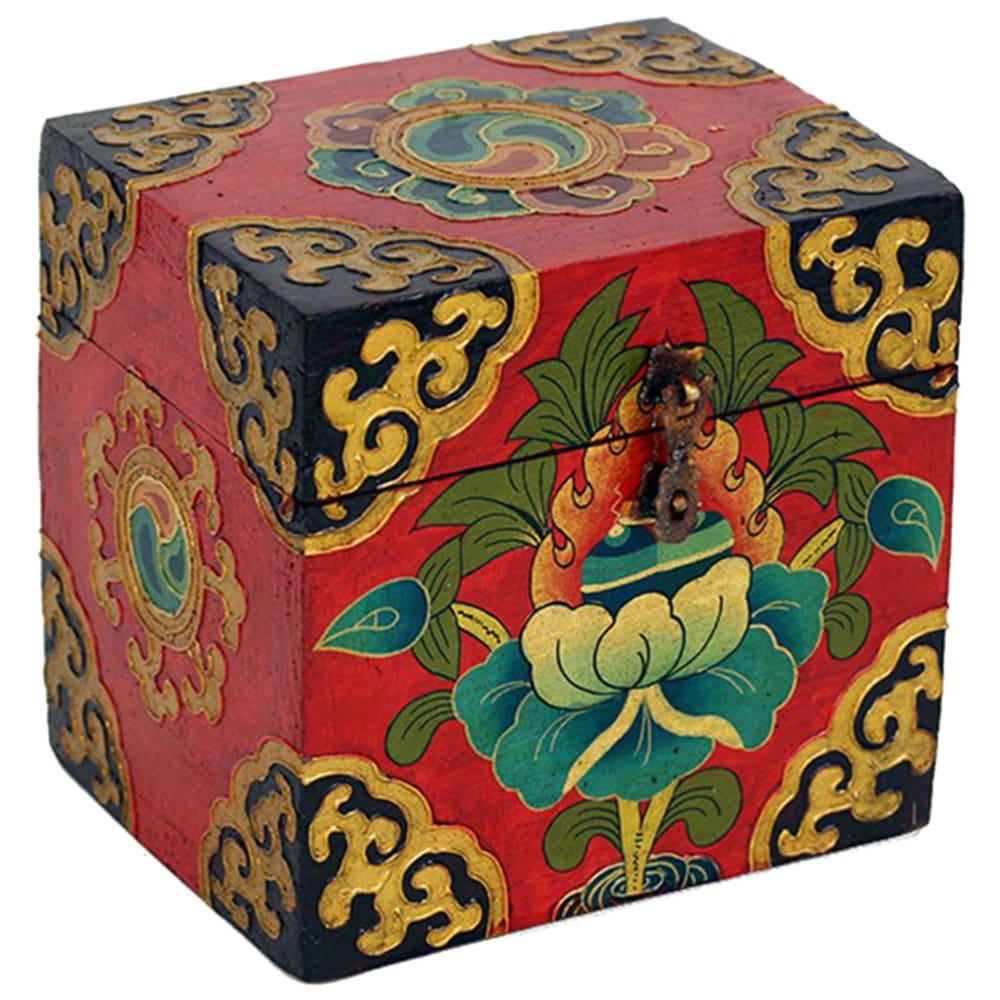 Stof Coffret tibétain rouge peint à la main 12x15cm style inspirations d'ailleurs - Bois
