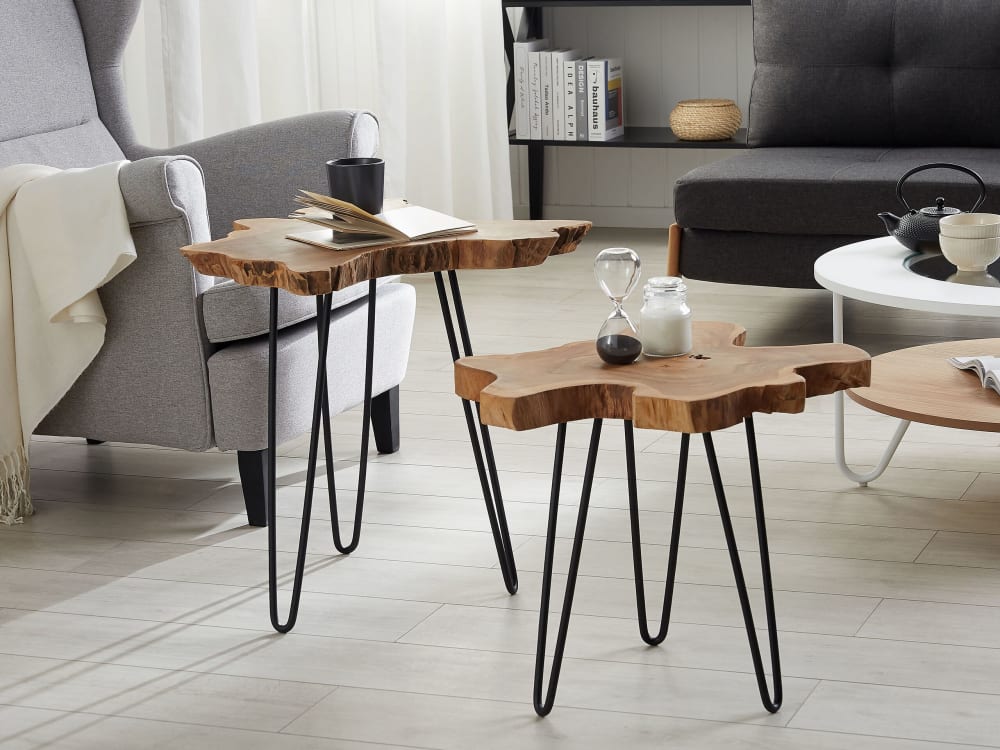Lot de 2 tables d'appoint teck marron foncé