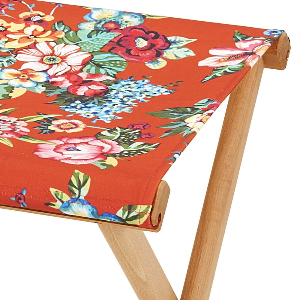 Pliant pêcheur en eucalyptus, toile outdoor, motif fleuri orange - Maisons du Monde