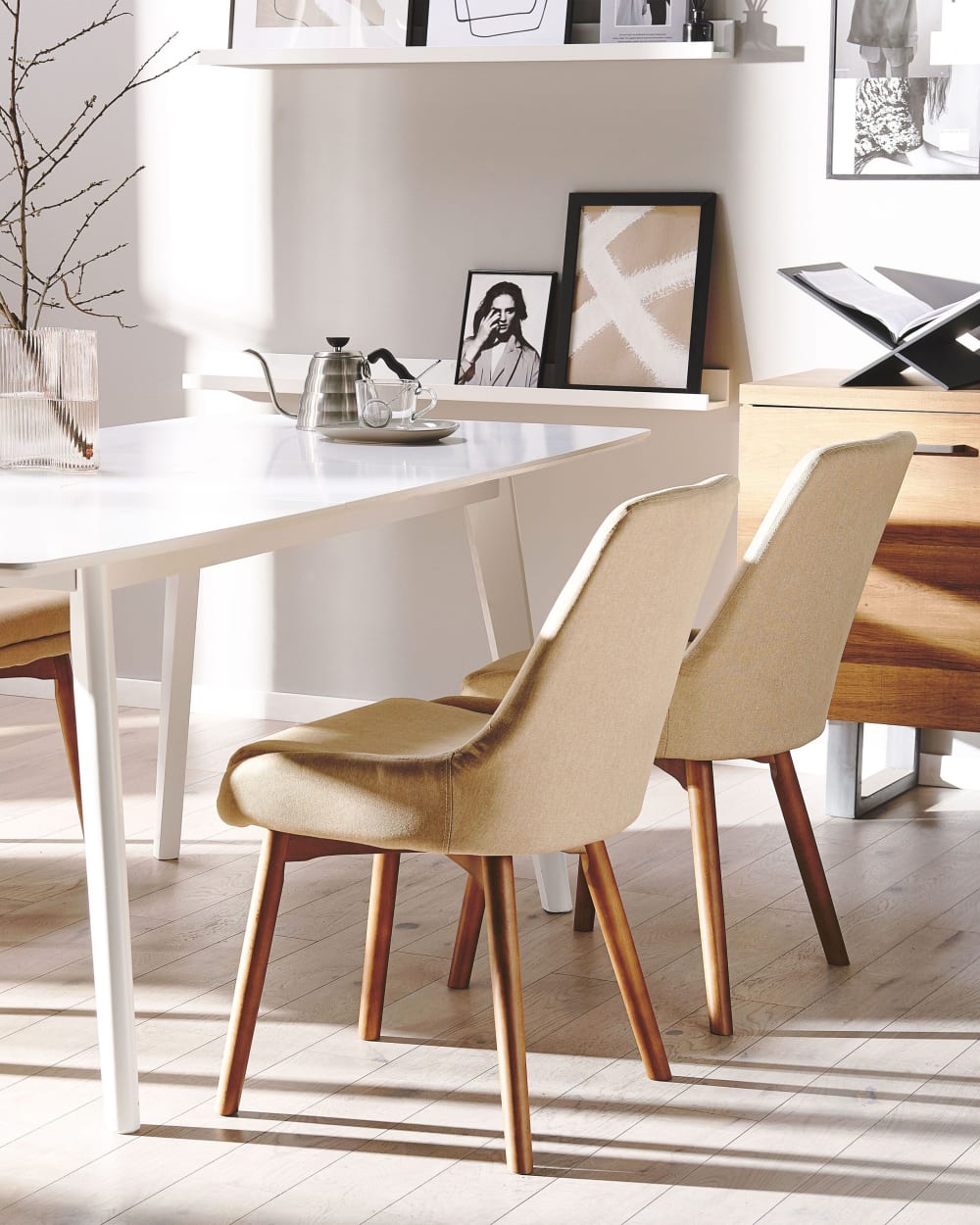 Esszimmerstuhl 2er Set aus Stoff, beige - Maisons Du Monde