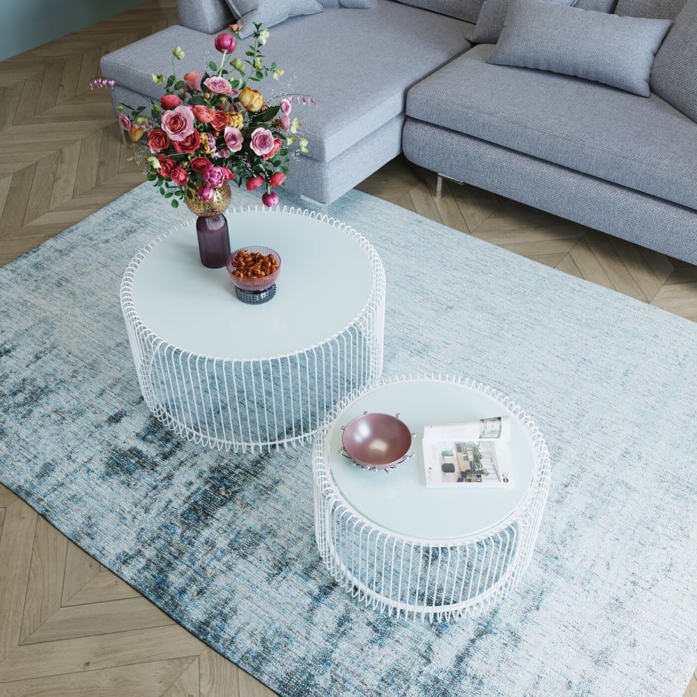 2 tables basses rondes en acier blanc et verre - Maisons du Monde
