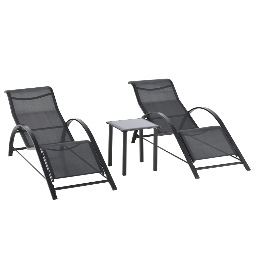 Lot de 2 bains de soleil design avec table basse métal textilène