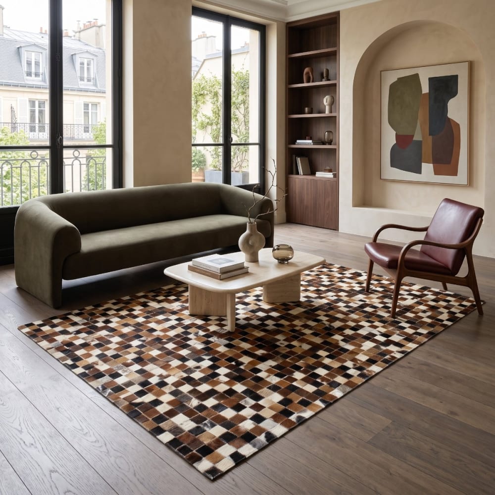 The Deco Factory Teppich aus recyceltem Leder, Mosaikmuster, 120x170, braun style industrial - Leder