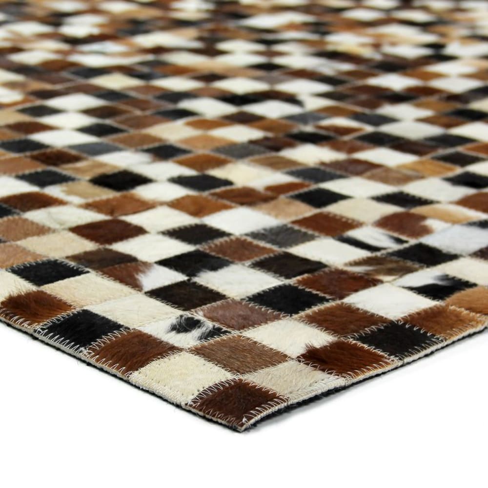 Tapis en cuir recyclé motif damier marron 120x170 — vue 4